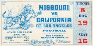 1937 Missouri Tigers at UCLA Bruins Football Ticket Art